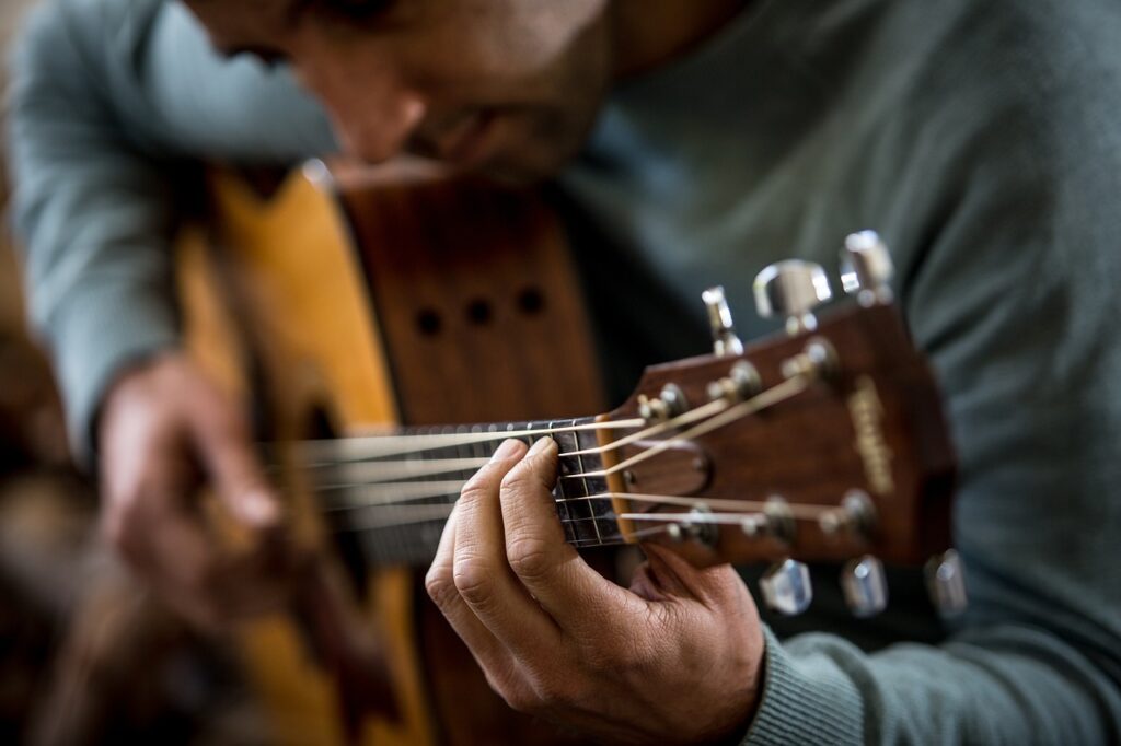 guitar, player, music